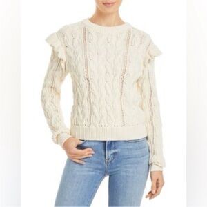 Frame Denim Cream Cable Knit Ruffle Sweater